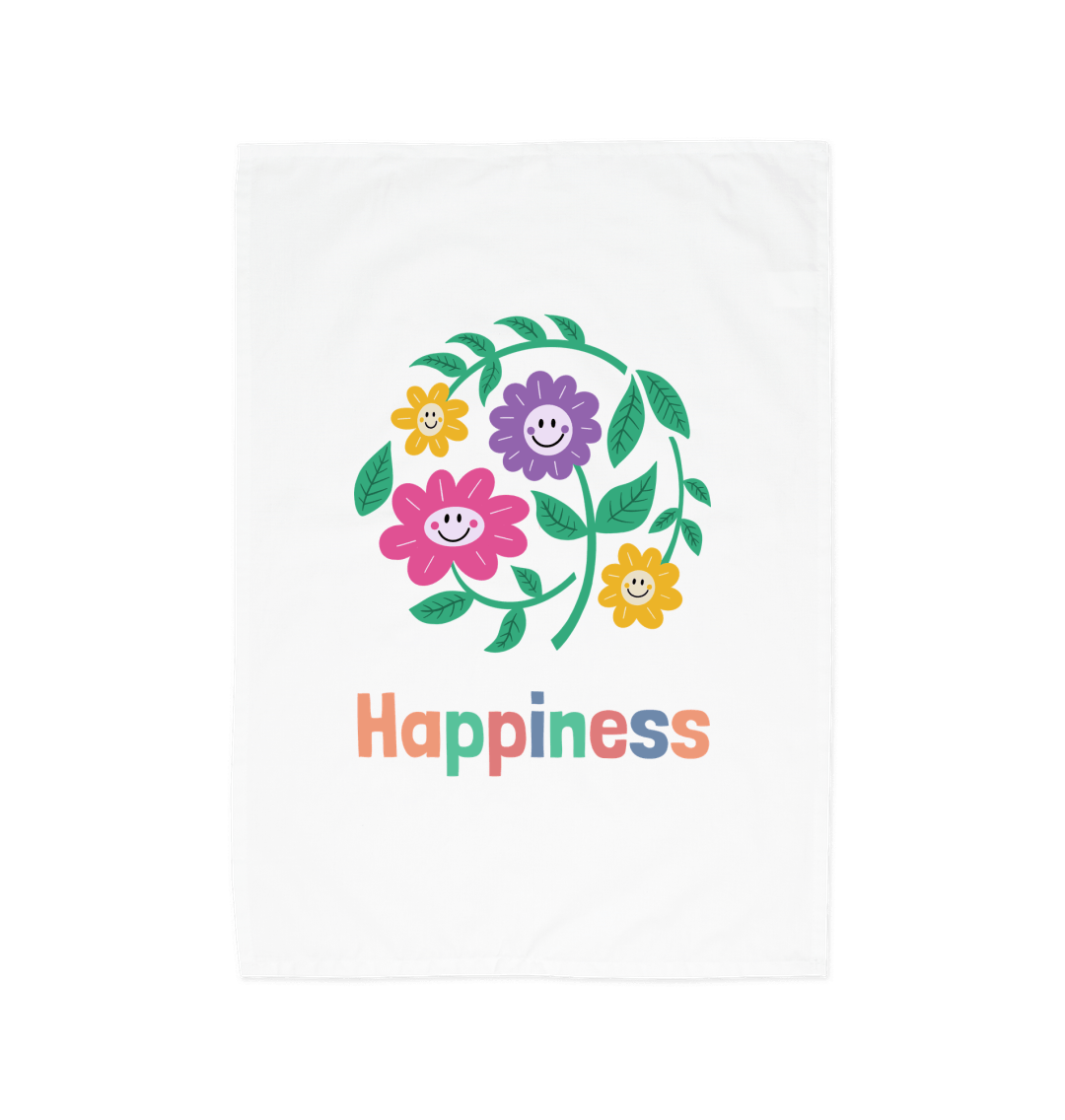 Organic Cotton Floral Happiness Tea Towel White One Size