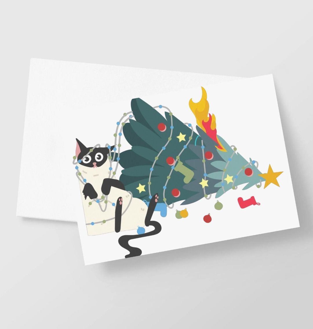 Funny Christmas Card Cat And The Christmas Tree