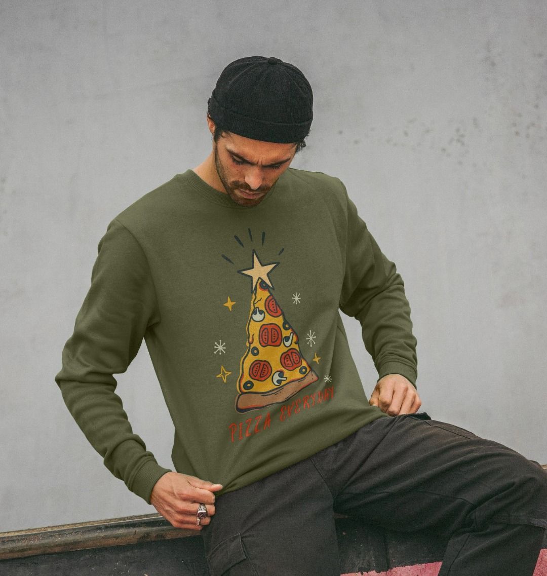 Christmas Sweatshirt Crewneck Graphic Pizza Everyday