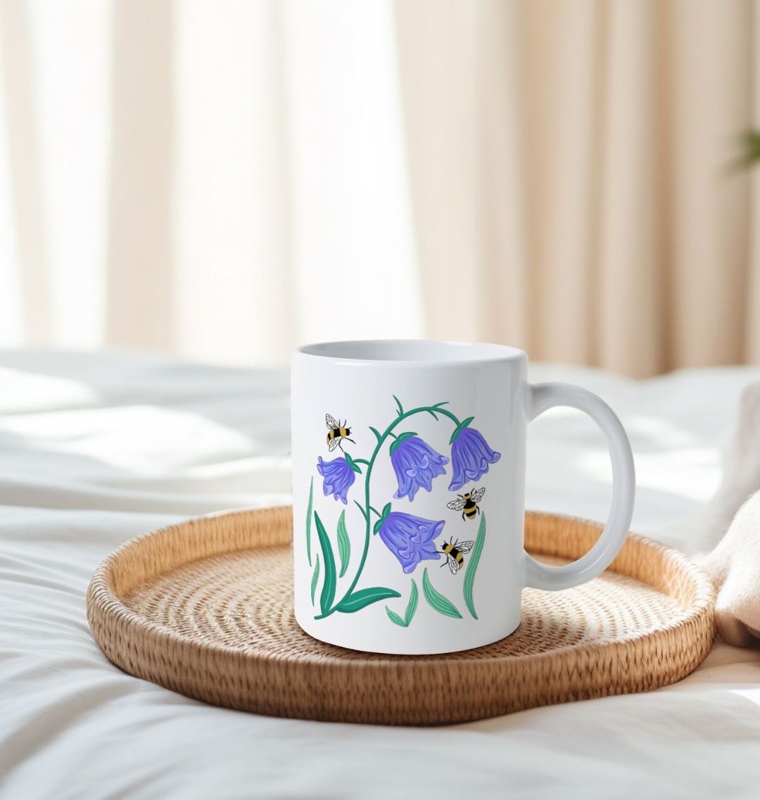 Floral Bluebells Natural Ceramic Mug