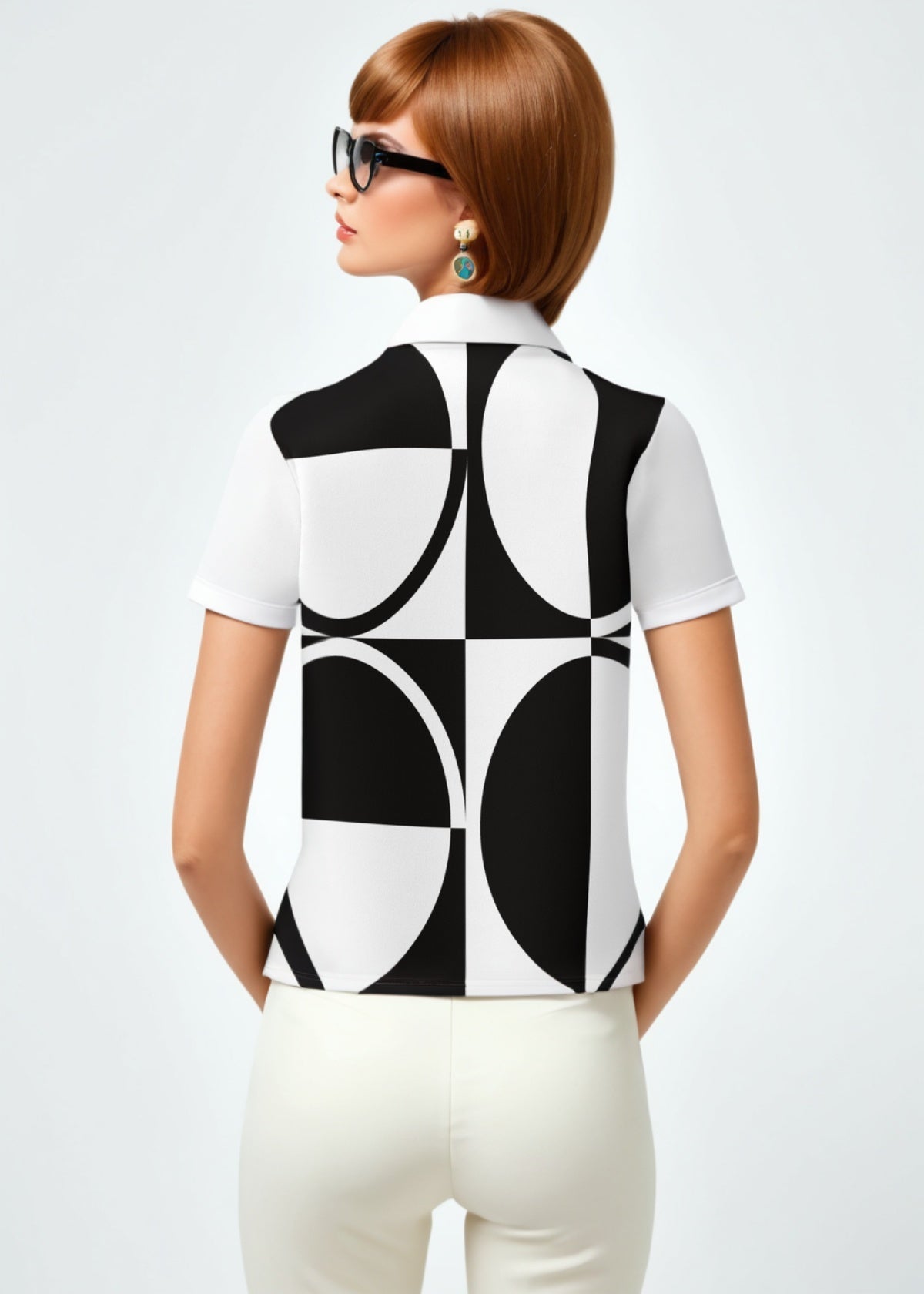 60s Monochrome Polo Top Retro