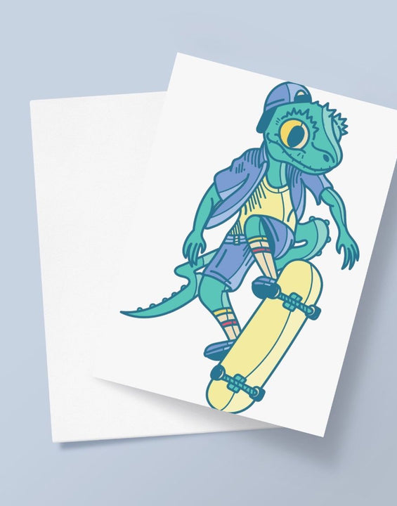 Dinosaur Skateboarding Greetings Card