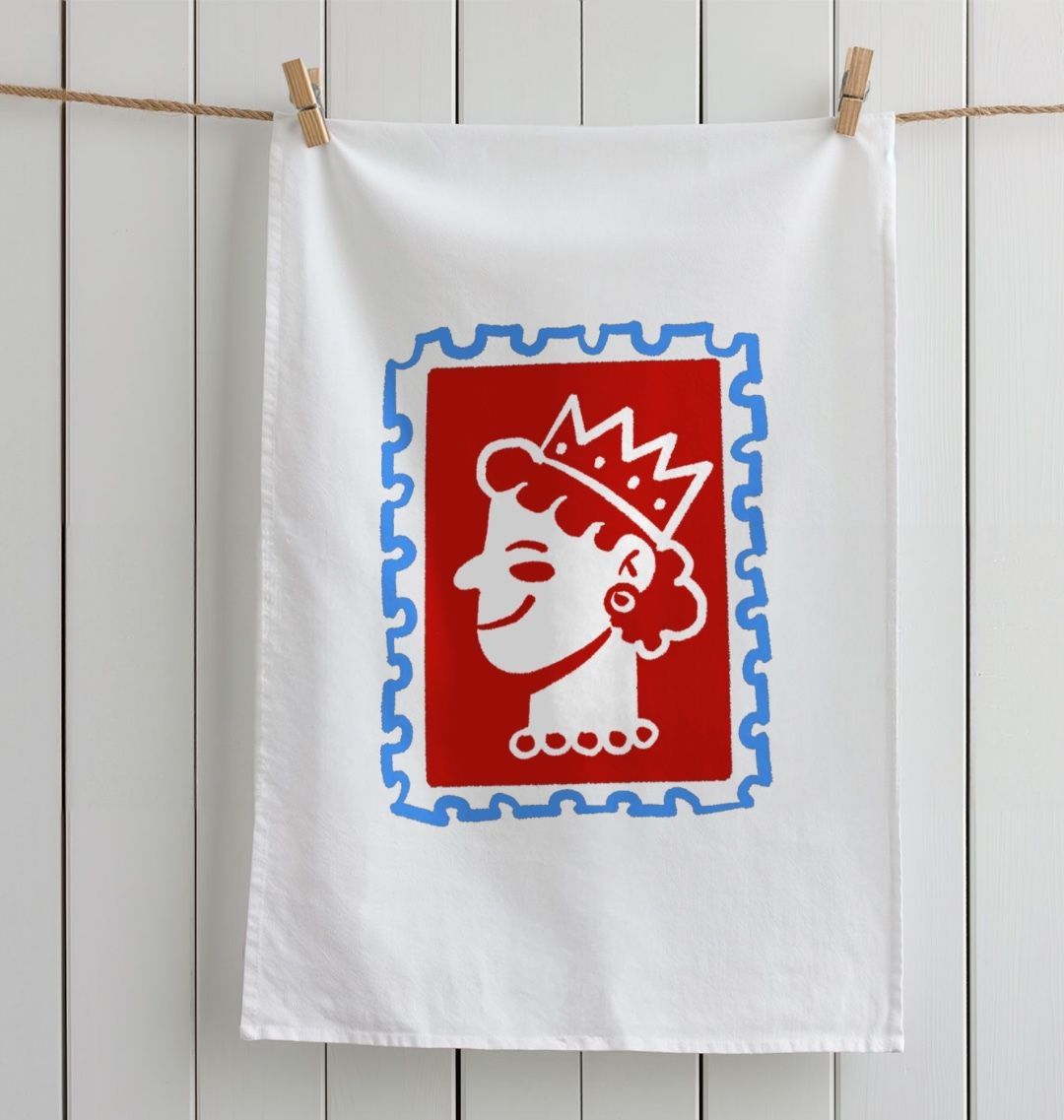 British Queen Stamp Organic Cotton Tea Towel