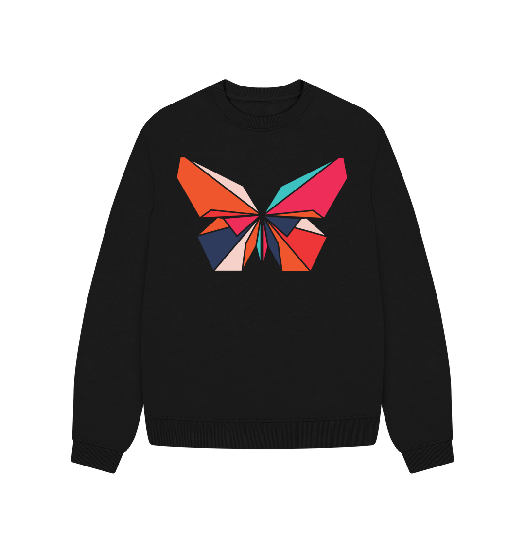 80s Retro Butterfly Sweatshirt Organic Cotton Black