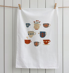 British Tea Cups Organic Cotton Tea Towel