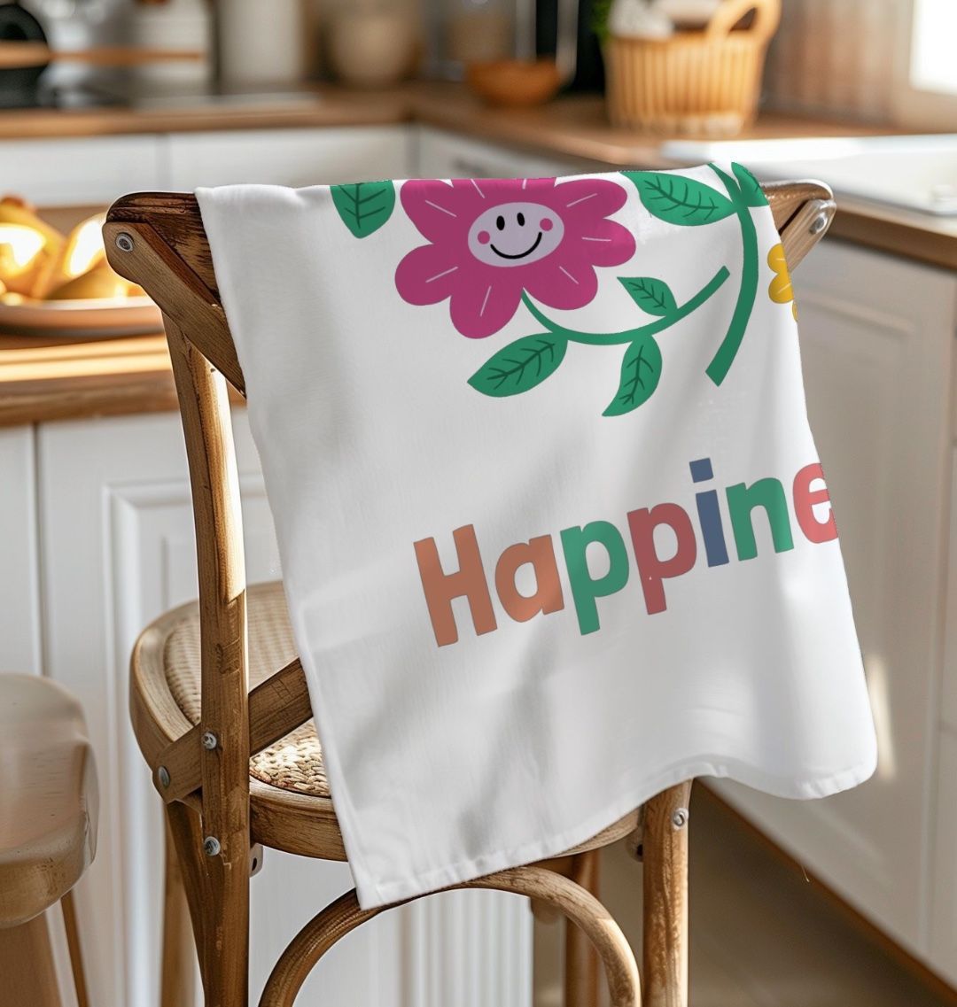 Organic Cotton Floral Happiness Tea Towel