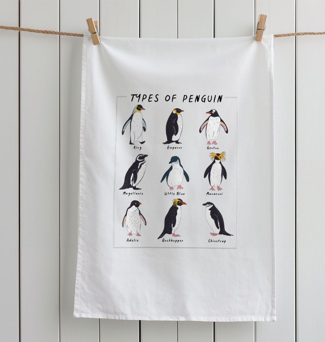 Organic Cotton Tea Towel Types Of Penguins