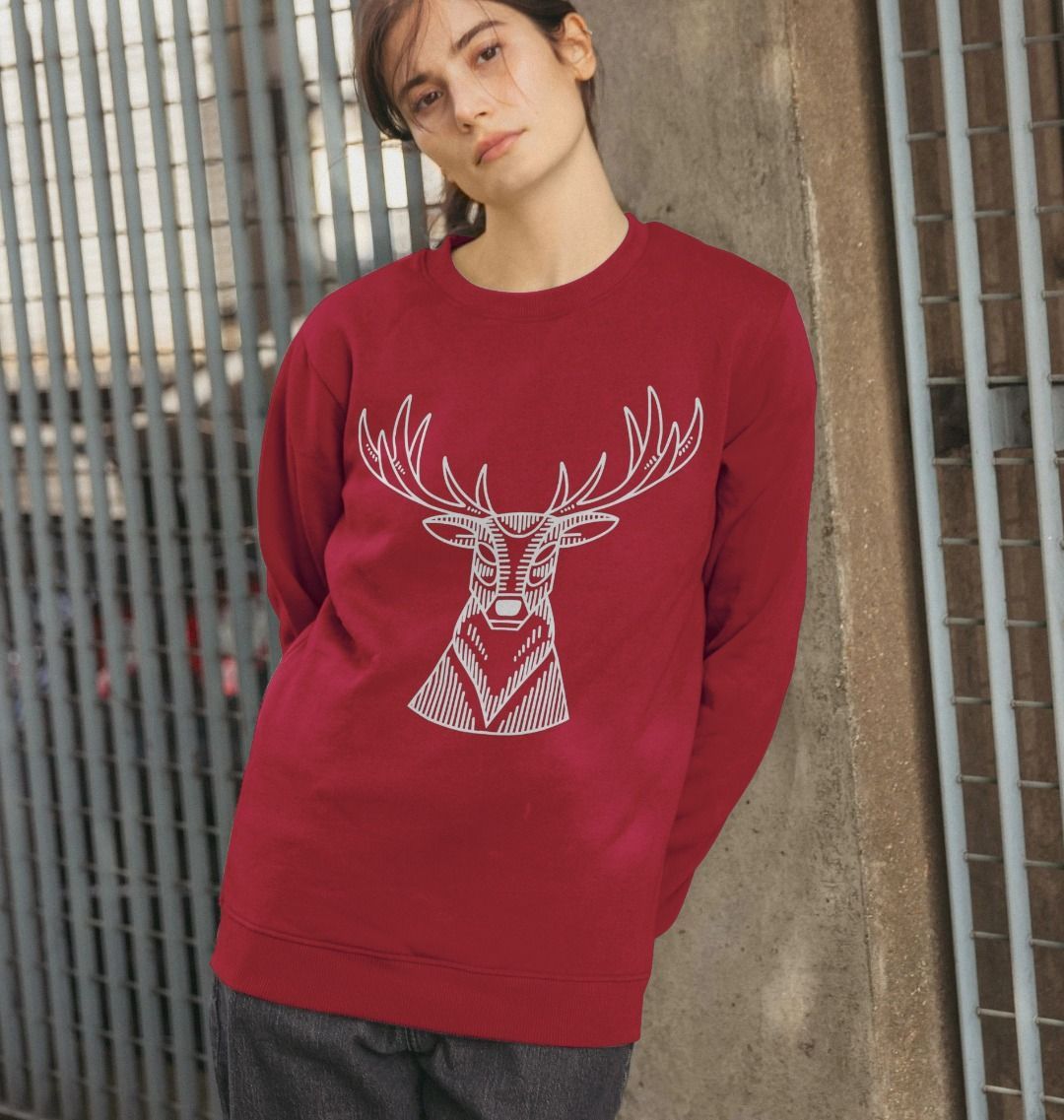 Red Christmas Sweatshirt Reindeer Graphic