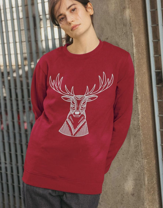 Red Christmas Sweatshirt Reindeer Graphic