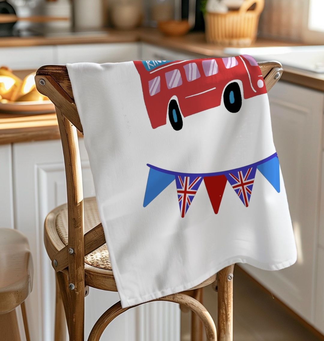 King Charles London Bus Organic Cotton Tea Towel