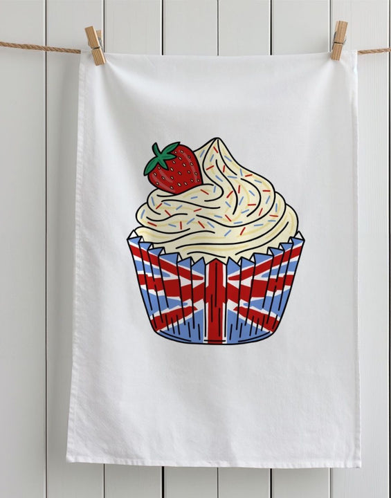 Britisches Cupcake-Geschirrtuch aus Bio-Baumwolle