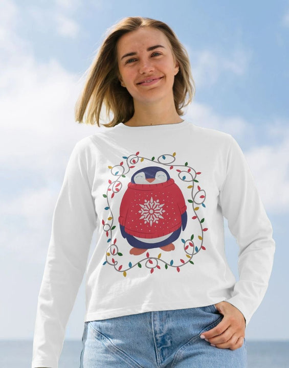 Christmas Penguin Printed Long Sleeve T Shirt