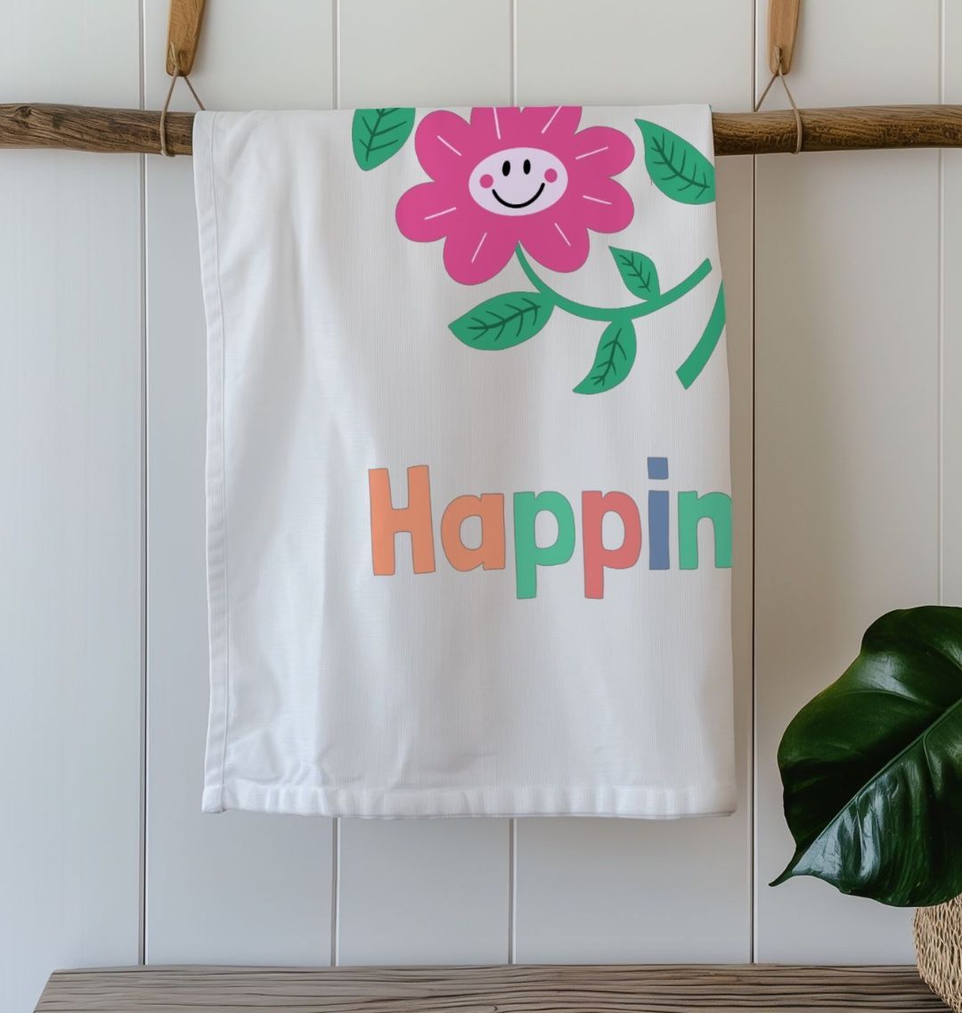 Organic Cotton Floral Happiness Tea Towel