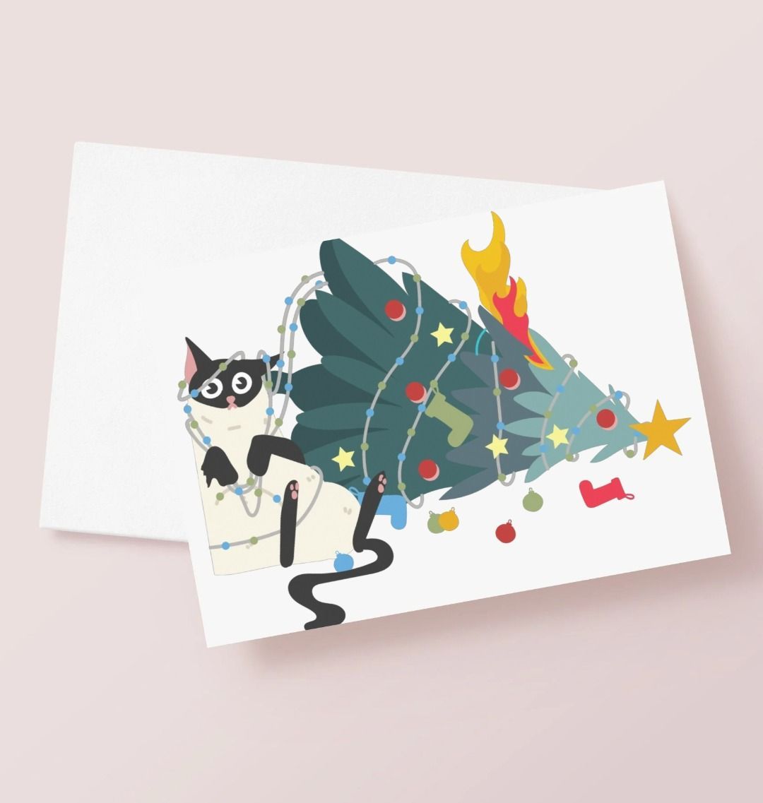 Funny Christmas Card Cat And The Christmas Tree