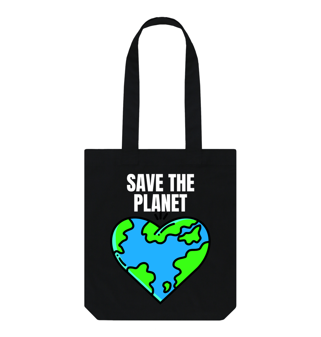 Save the Planet Organic Cotton Tote Bag Black Black One Size