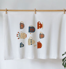 British Tea Cups Organic Cotton Tea Towel