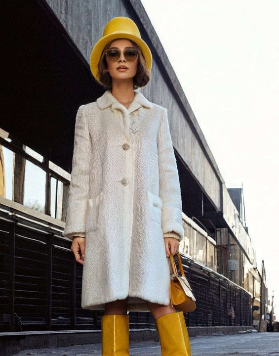 60s Mod Vintage Double Breasted Cream Wool Coat