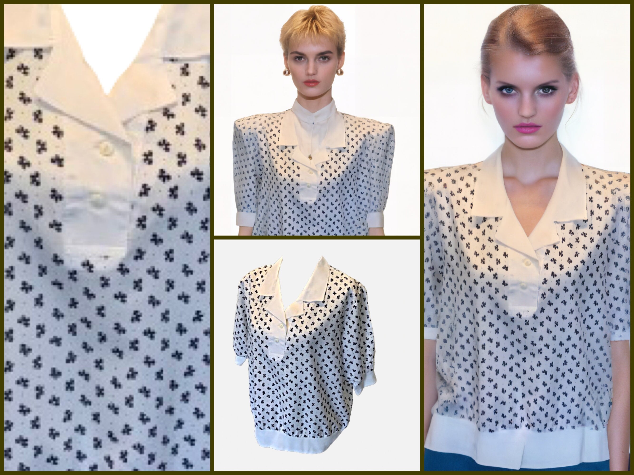 80s Vintage Short Sleeve Blouse With Shoulder Pads