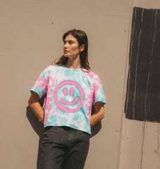 Retro Smiley Face Tie Dye Boxy T Shirt Organic