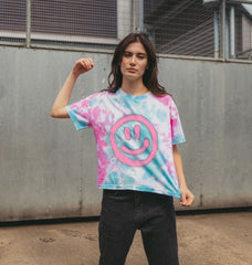 Retro Smiley Face Tie Dye Boxy T Shirt Organic