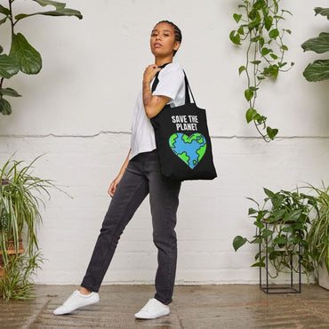 Save the Planet Organic Cotton Tote Bag Black