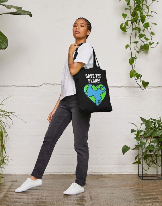 Save the Planet Organic Cotton Tote Bag Black