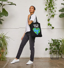 Save the Planet Organic Cotton Tote Bag Black