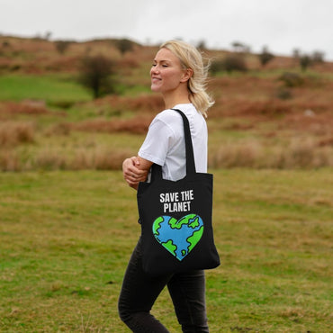 Save the Planet Organic Cotton Tote Bag Black