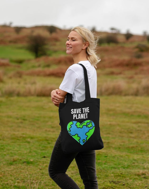 Save the Planet Organic Cotton Tote Bag Black