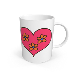 Pop Art Floral Heart Natural Ceramic Mug White One Size