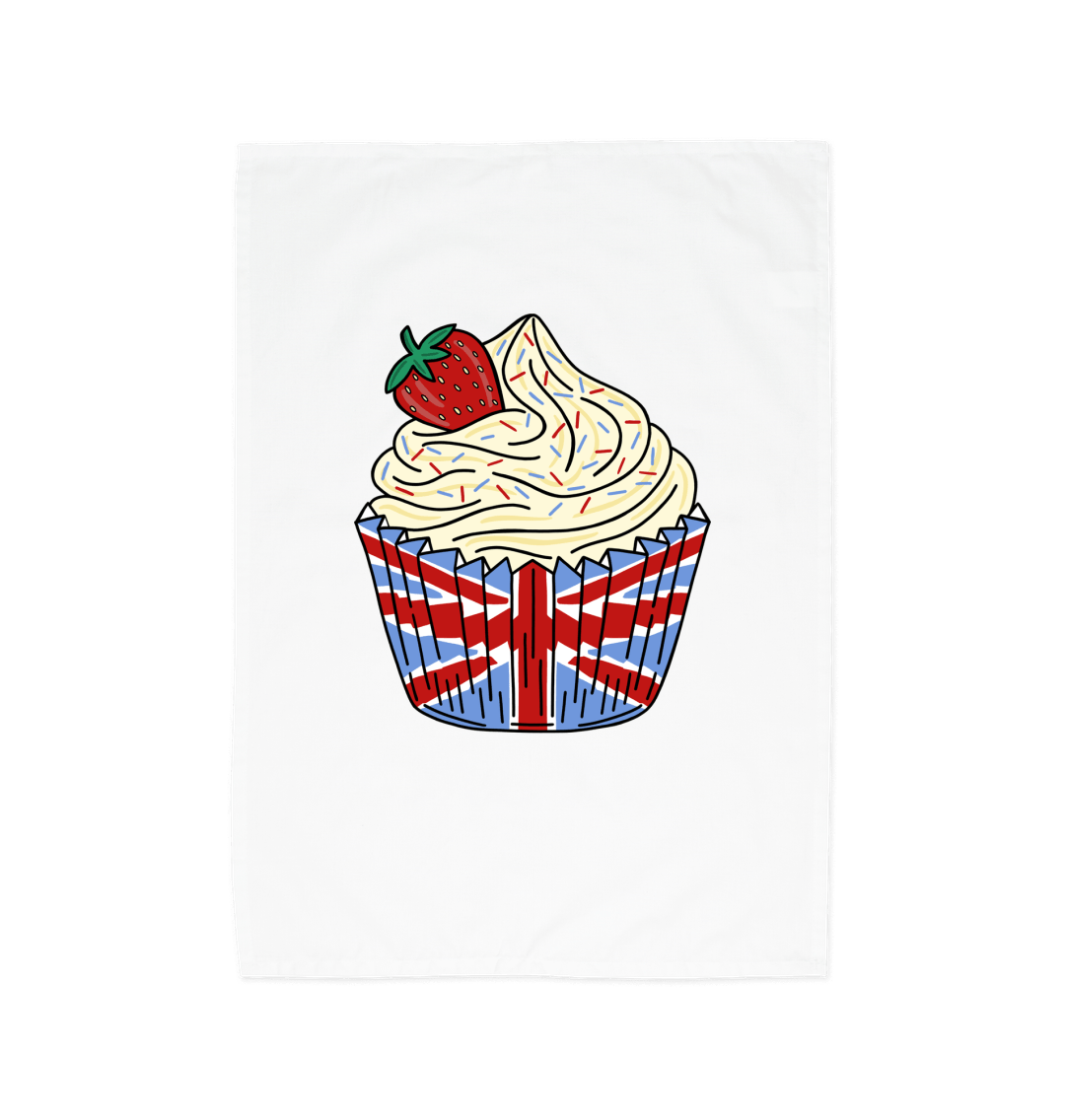 British Cup Cake Organic Cotton Tea Towel White One Size