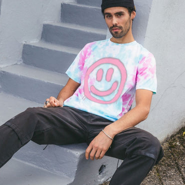 Men Retro Smiley Face Tie Dye T-Shirt Organic