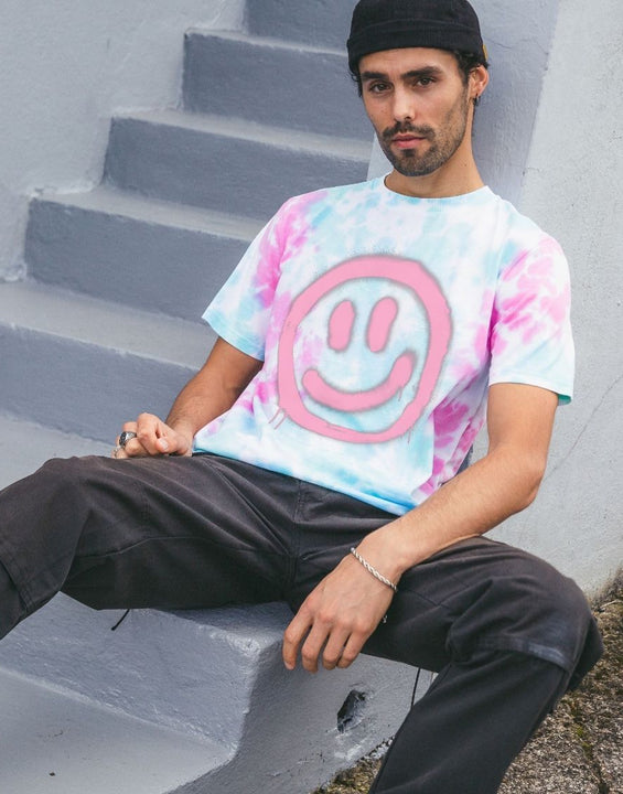 Men Retro Smiley Face Tie Dye T-Shirt Organic