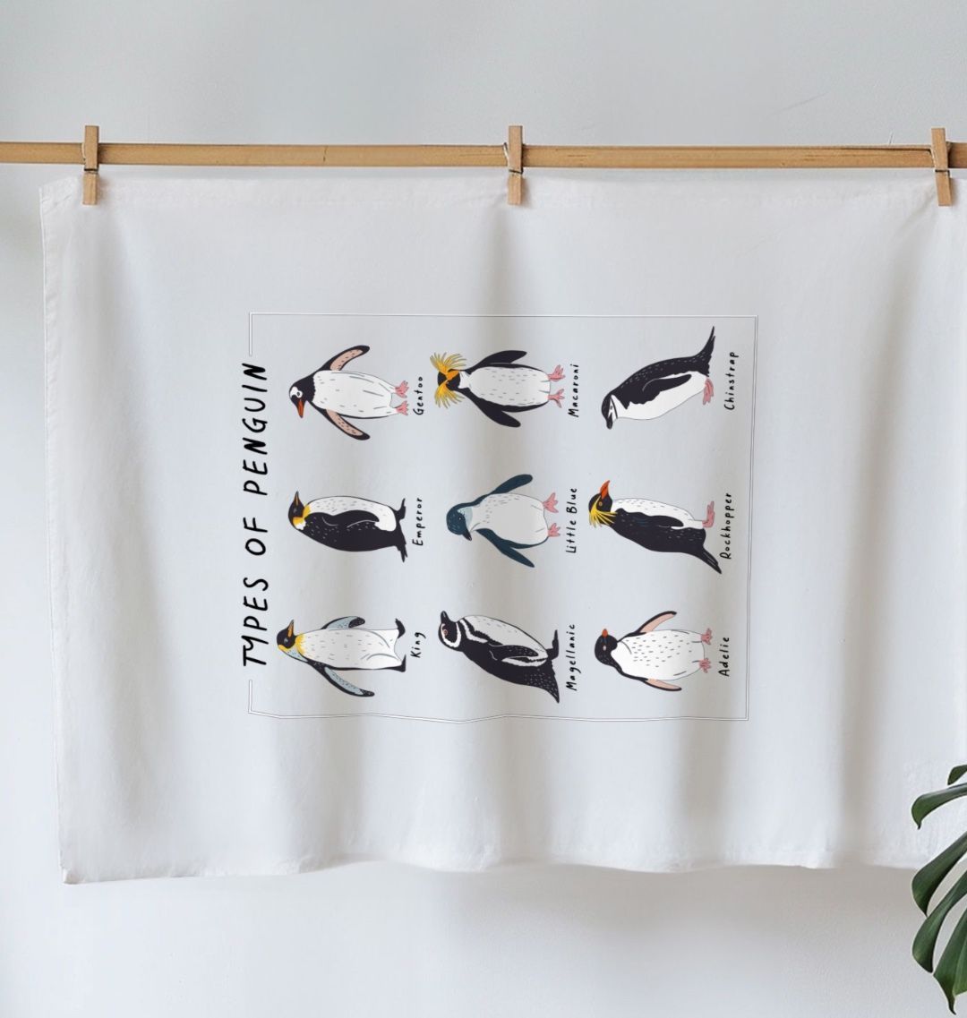 Organic Cotton Tea Towel Types Of Penguins