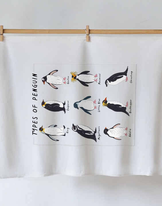 Organic Cotton Tea Towel Types Of Penguins