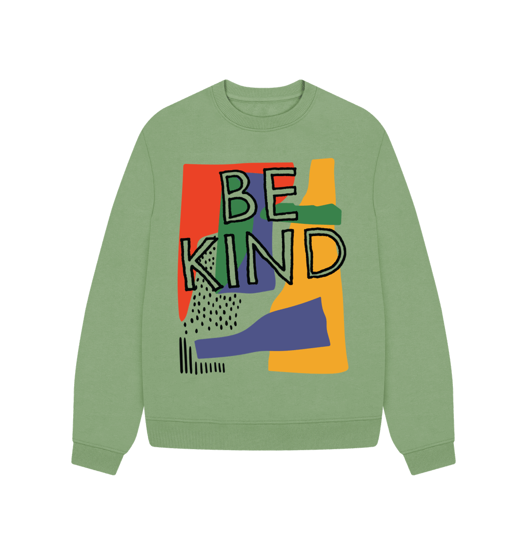 80s Retro Be Kind Crewneck Sweatshirt Sage