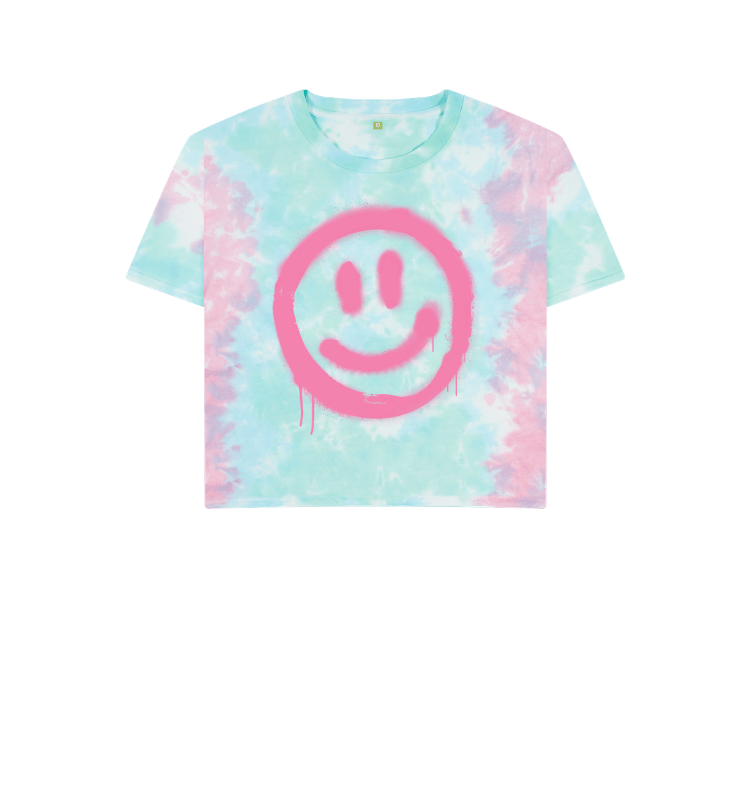 Retro Smiley Face Tie Dye Boxy T Shirt Organic Pastel Tie Dye