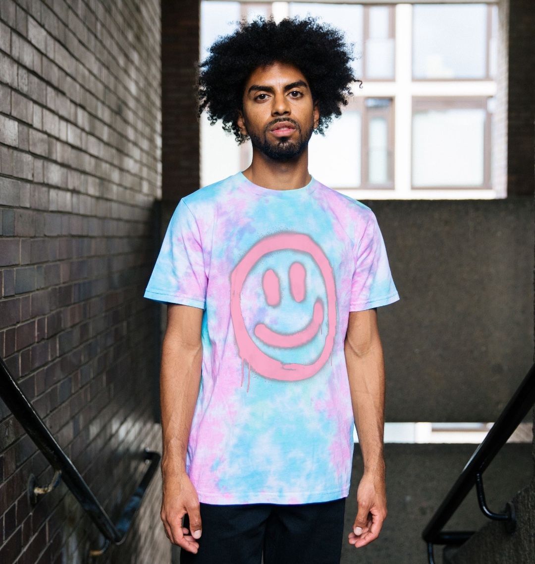 Men Retro Smiley Face Tie Dye T-Shirt Organic