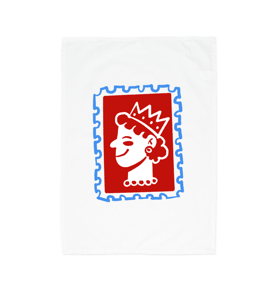 British Queen Stamp Organic Cotton Tea Towel White One Size