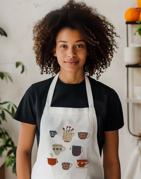 British Tea Cups Organic Cotton Kitchen Apron