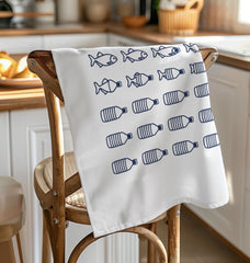 Organic Cotton Tea Towel Plastic Fish Print