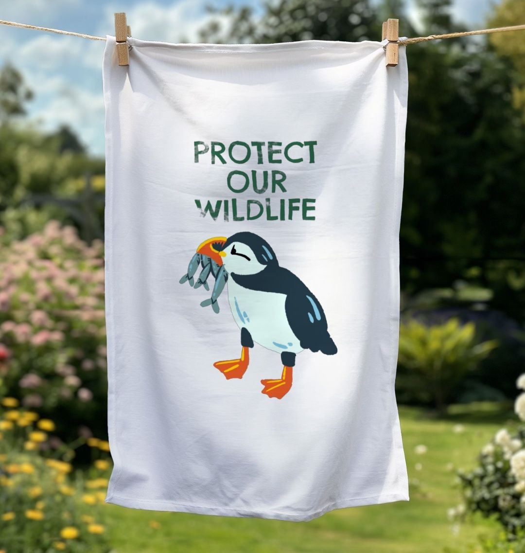 Protect Our Wildlife Puffin Organic Cotton Tea Towel