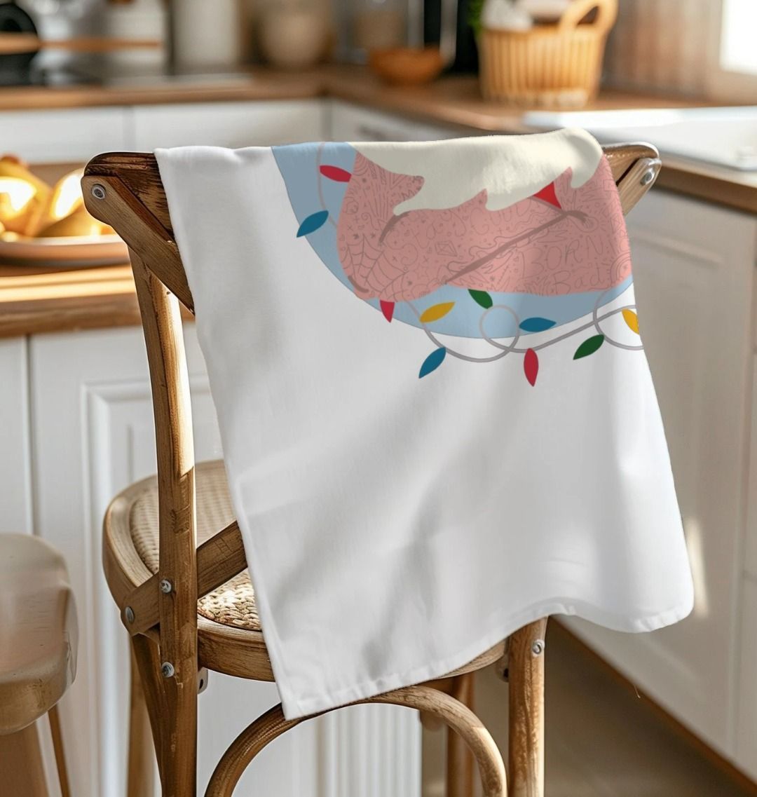 Father Christmas Printed Tea Towel Cotton