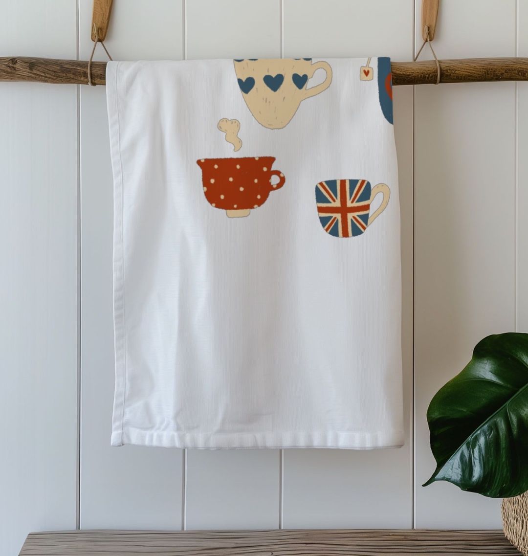 British Tea Cups Organic Cotton Tea Towel