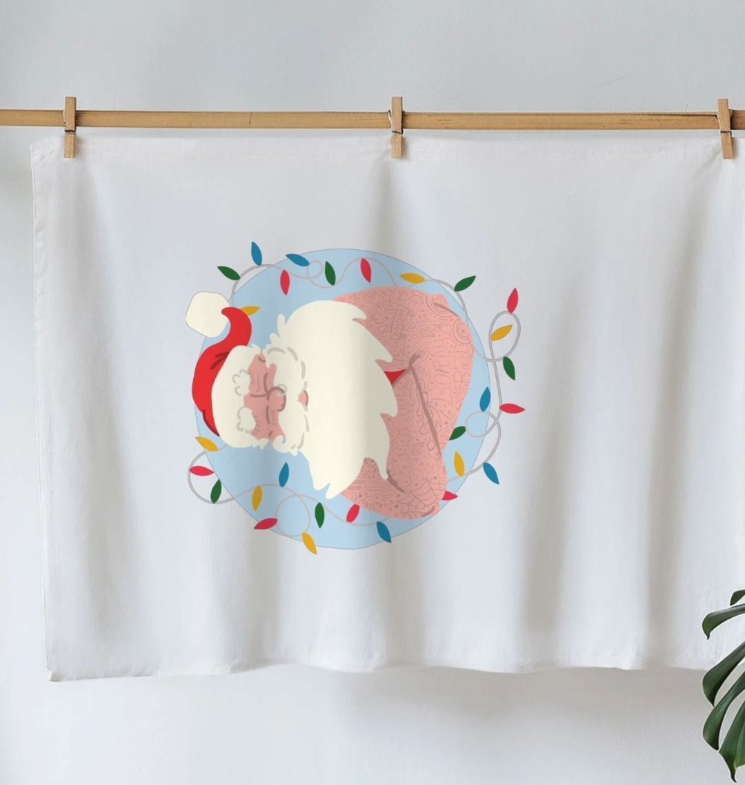 Father Christmas Printed Tea Towel Cotton