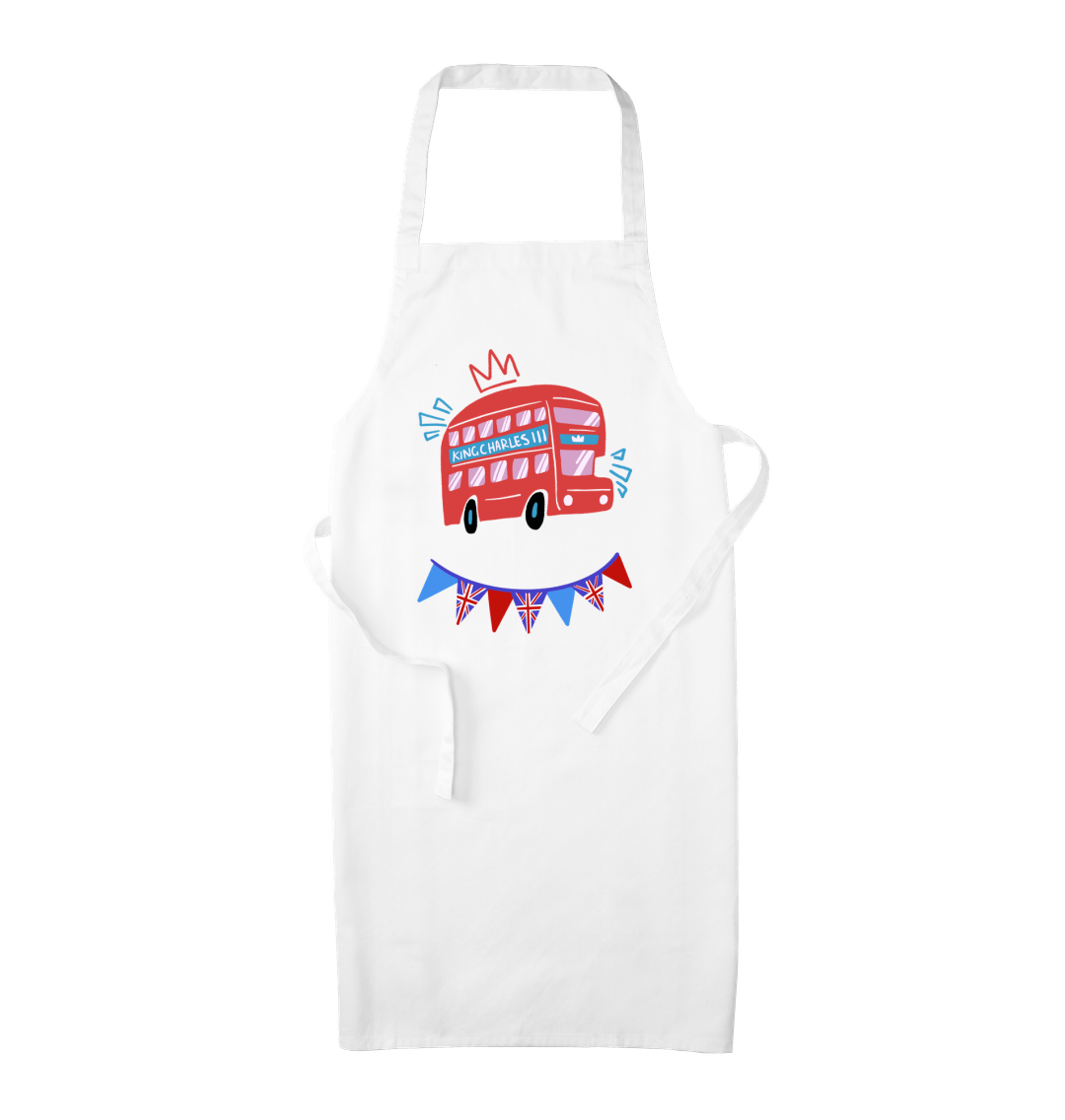 King Charles London Bus Organic Cotton Kitchen Apron White One Size