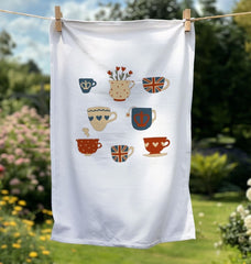 British Tea Cups Organic Cotton Tea Towel