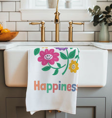 Organic Cotton Floral Happiness Tea Towel