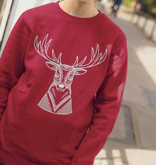 Red Christmas Sweatshirt Reindeer Graphic