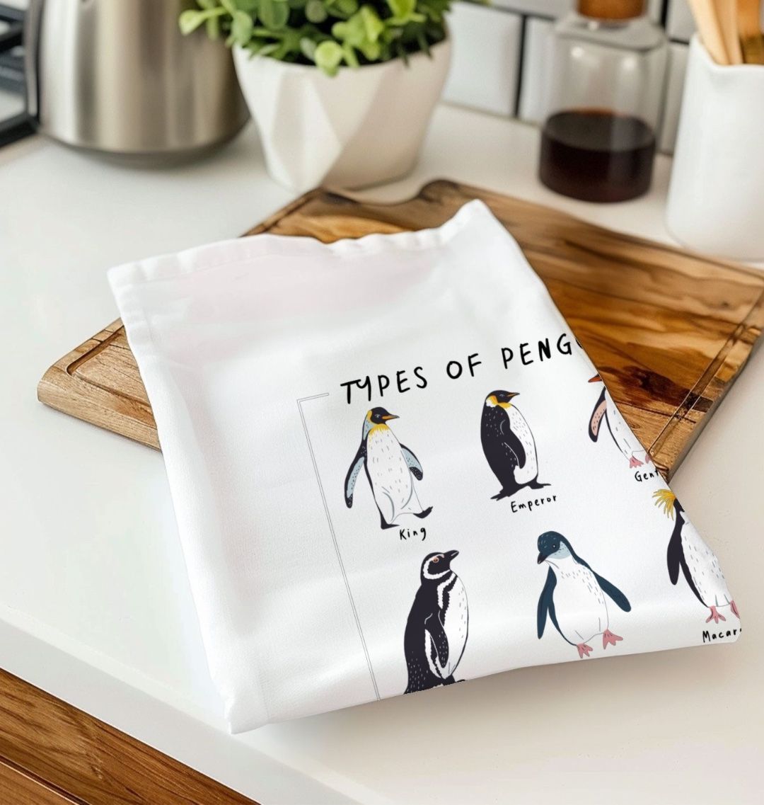 Organic Cotton Tea Towel Types Of Penguins